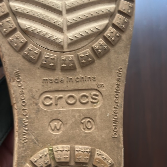 Crocs A Leigh Flower Leather Flip Flop Sandal Cork Platform Wedge Black Size 10 - Picture 8 of 17